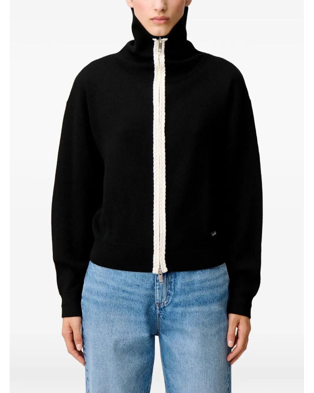 Claudie Pierlot Black Zip-Neck Knitted Cardigan