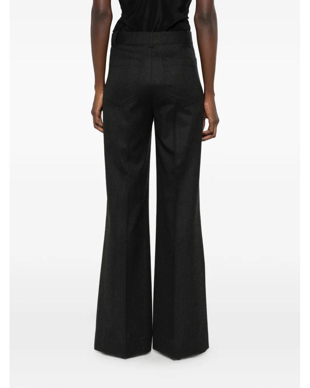 Victoria Beckham Black Flannel Wide-Leg Trousers