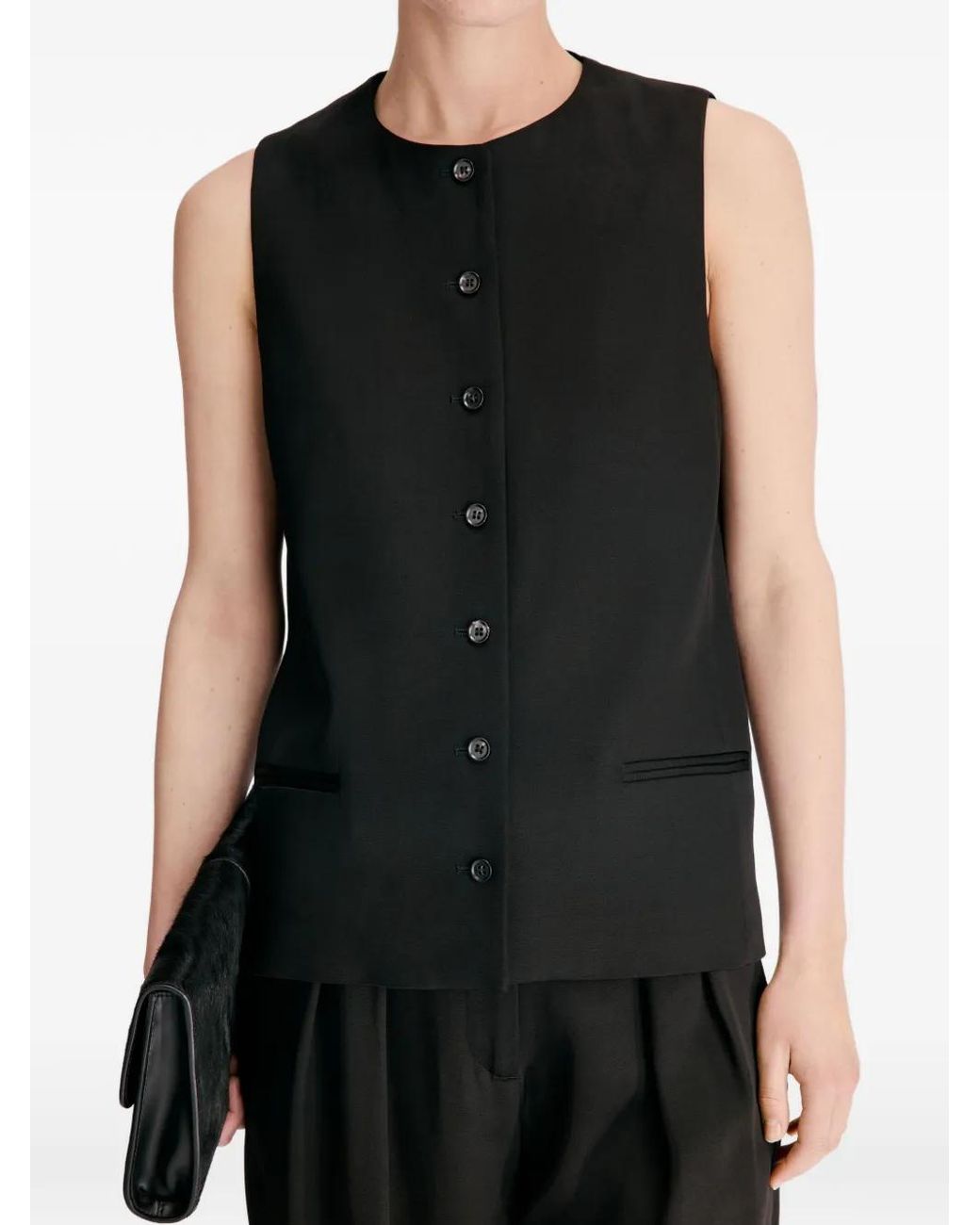 Loulou de Saison Black Jane Button-Up Sleeveless Waistcoat