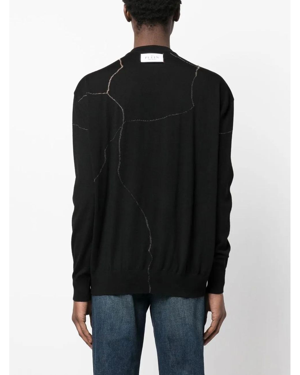 Philipp Plein Black Cracked-Effect Wool Jumper for men