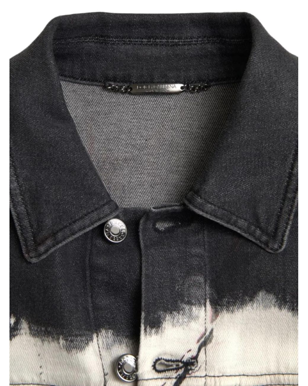 Dolce & Gabbana Black Marble-Print Denim Jacket for men