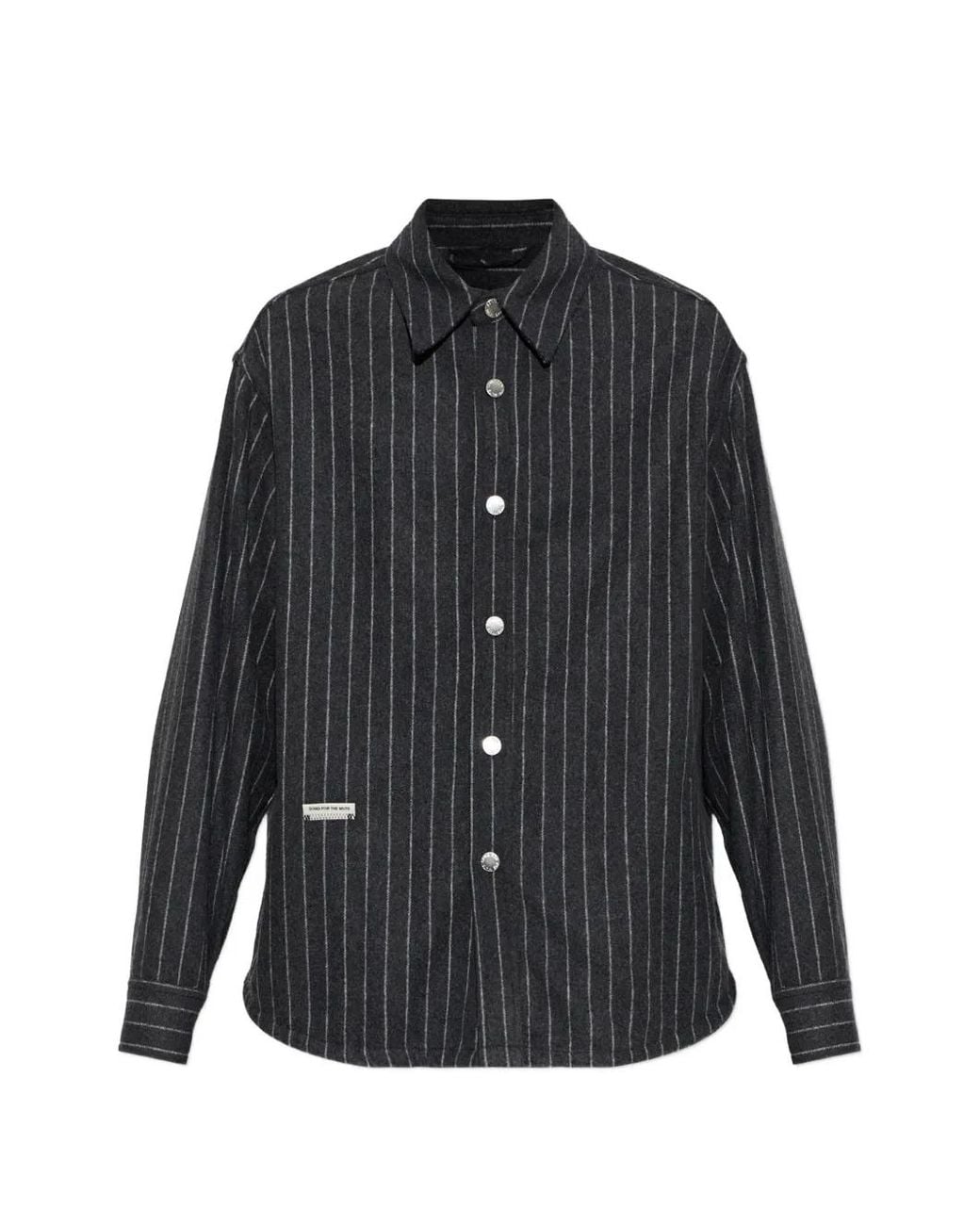 Song For The Mute Black Striped-Pattern Long-Sleeve Shirt for men
