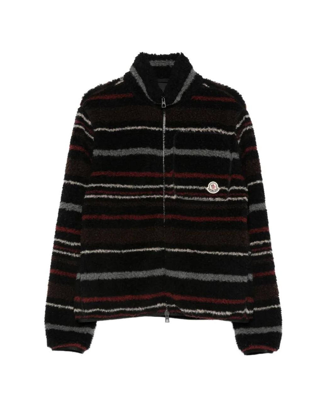 Moncler Black Cardigan Zippé À Rayures for men