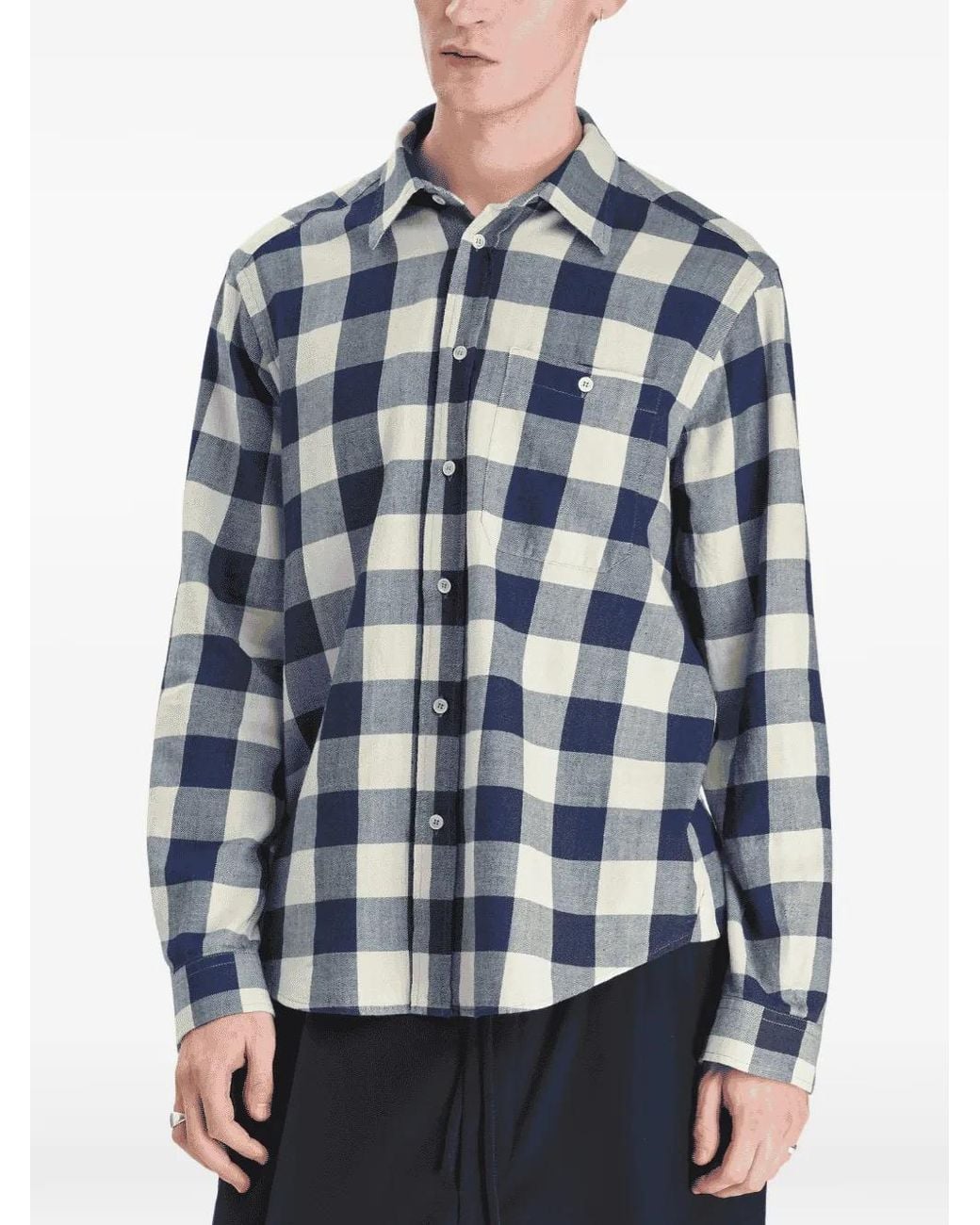 Barena Blue Faziol Damin Check-Print Cotton Shirt for men
