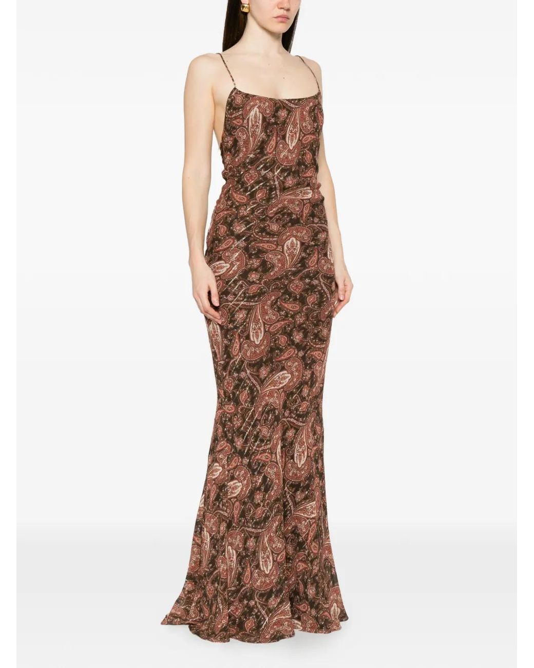 ANDAMANE Brown Ninfea Paisley-Print Maxi Dress