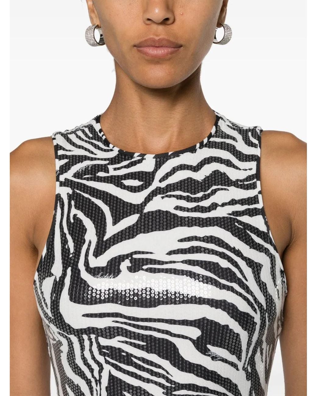 ROTATE BIRGER CHRISTENSEN Black Zebra-Print Sequin Embellished Dress