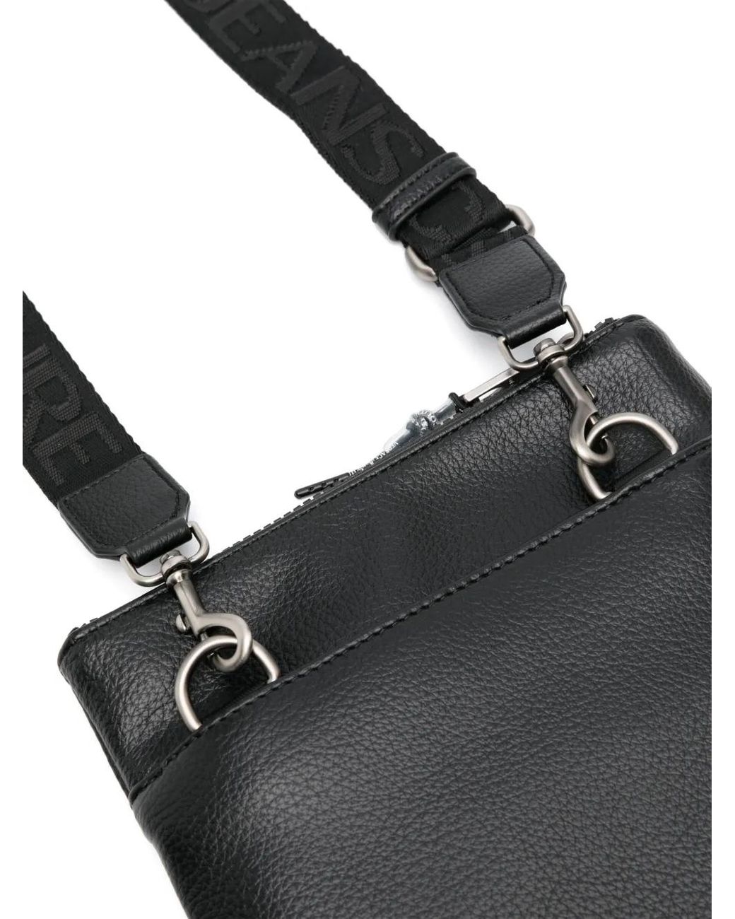 Versace Jeans Couture Black Logo-Plaque Faux-Leather Messenger Bag for men