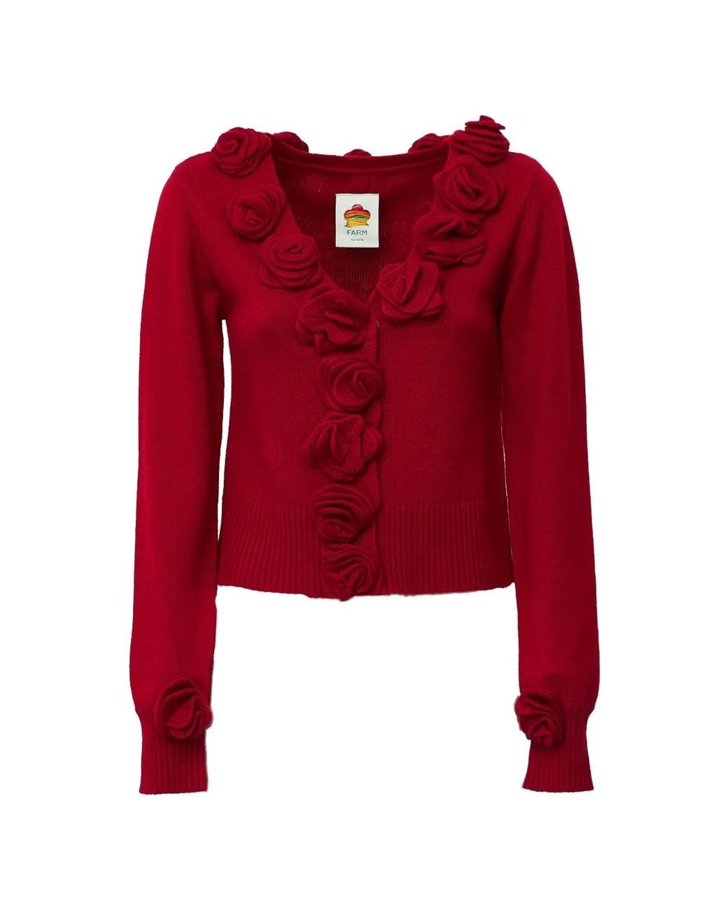 Farm Rio Red 3D Flowers Knit Cardigan