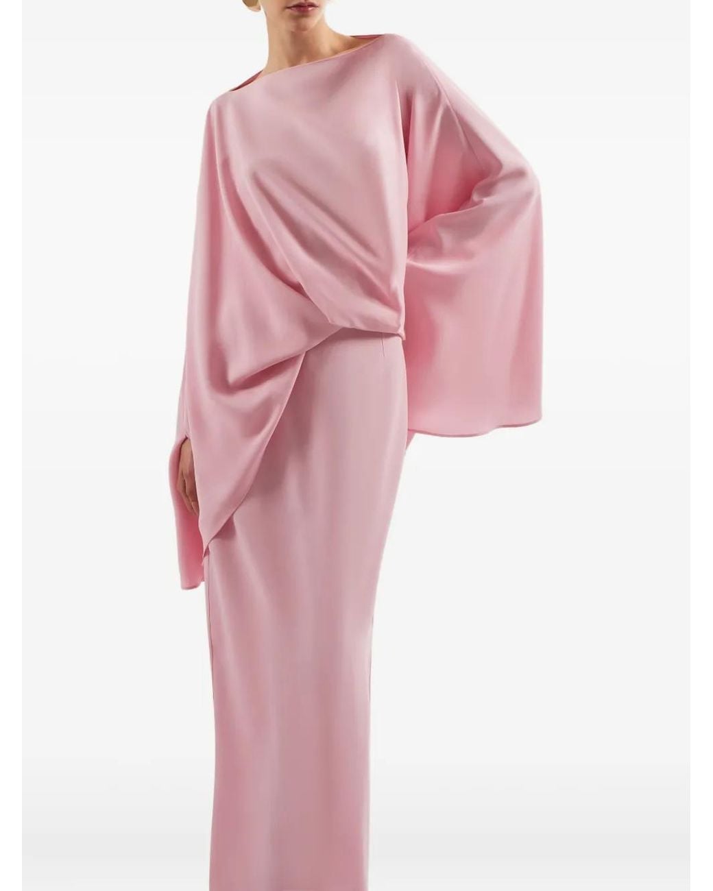 Taller Marmo Pink Eolia Cape-Sleeve Maxi Dress