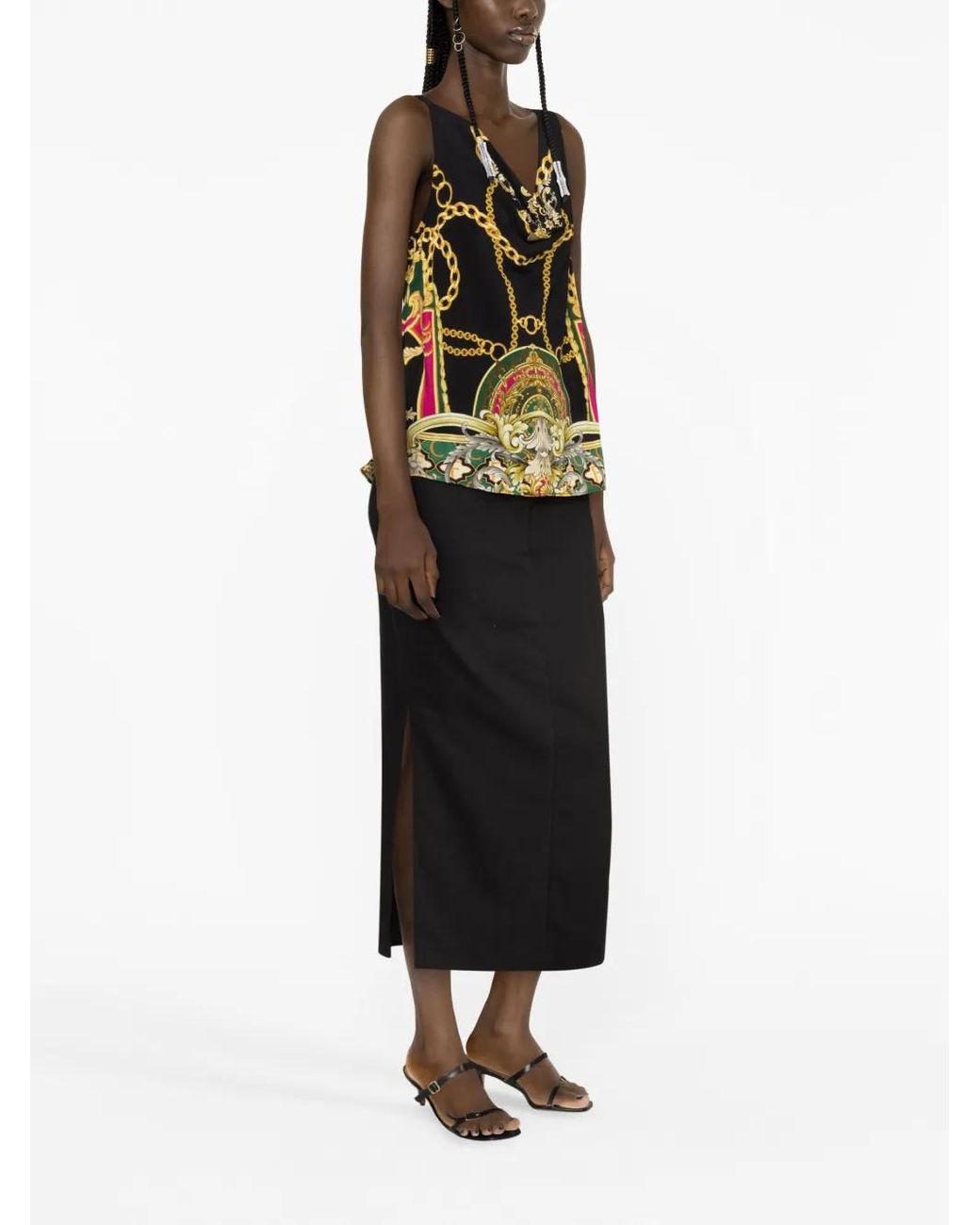 Camilla Black Graphic-Print Silk Top