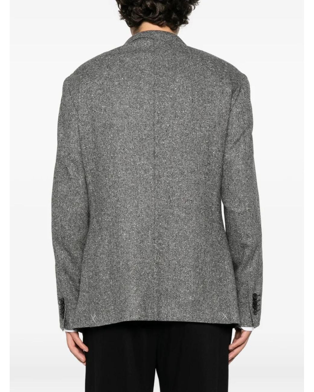 Canali Gray Herringbone-Pattern Single-Breasted Jacket for men