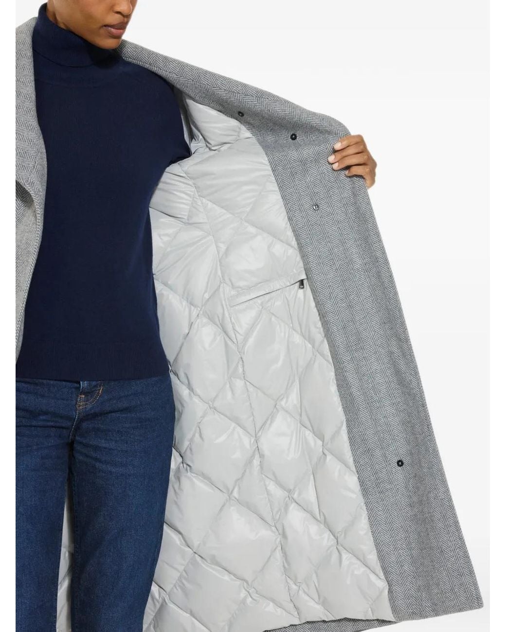 Norwegian Wool Gray Herringbone Belted Coat