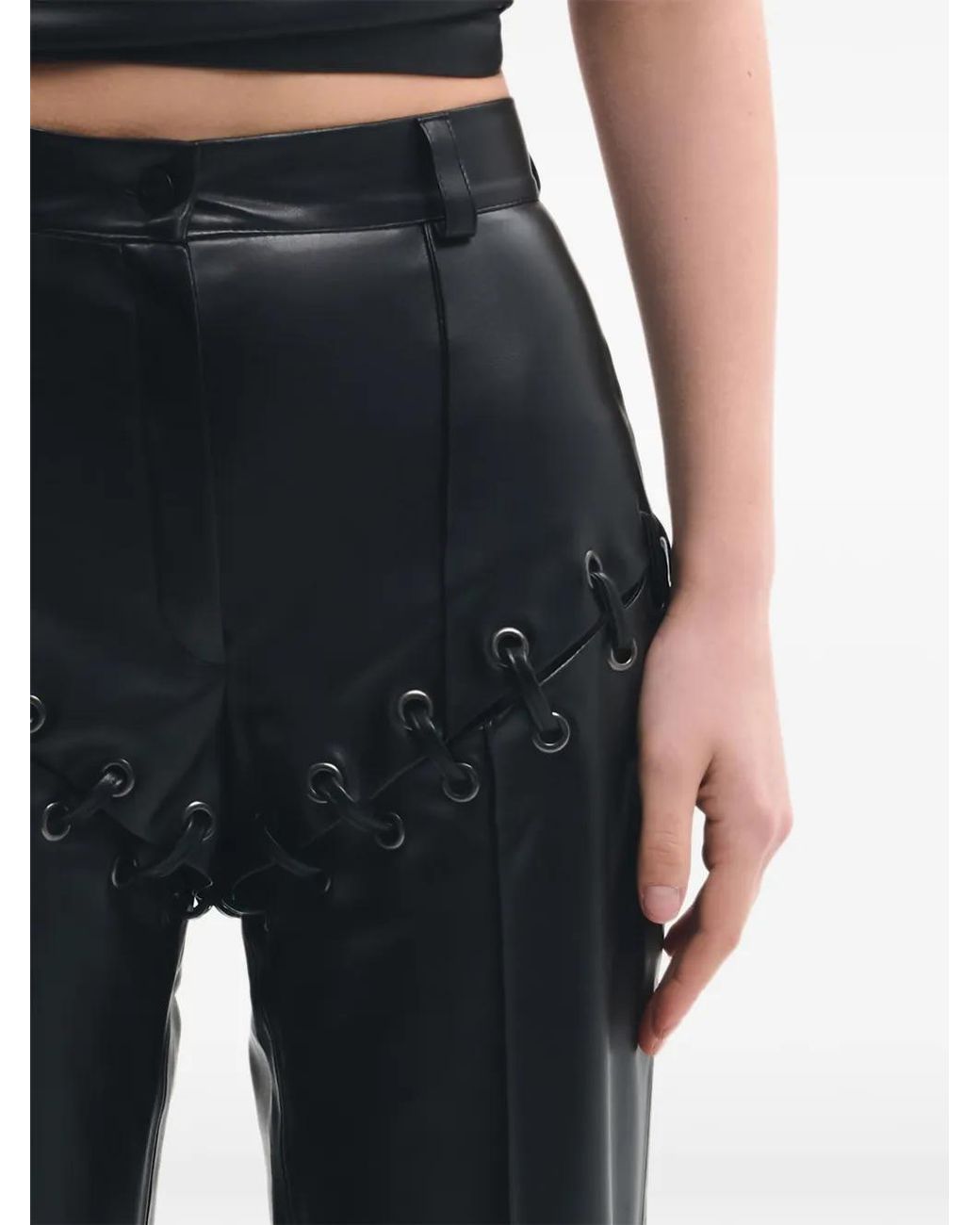 Lika Black Detachable-Leg Lace-Up Eyelet Straight Trousers