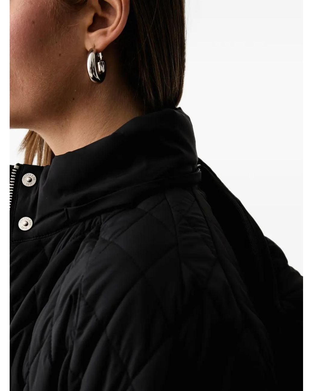 Trussardi Black Quilted Hooded Coat
