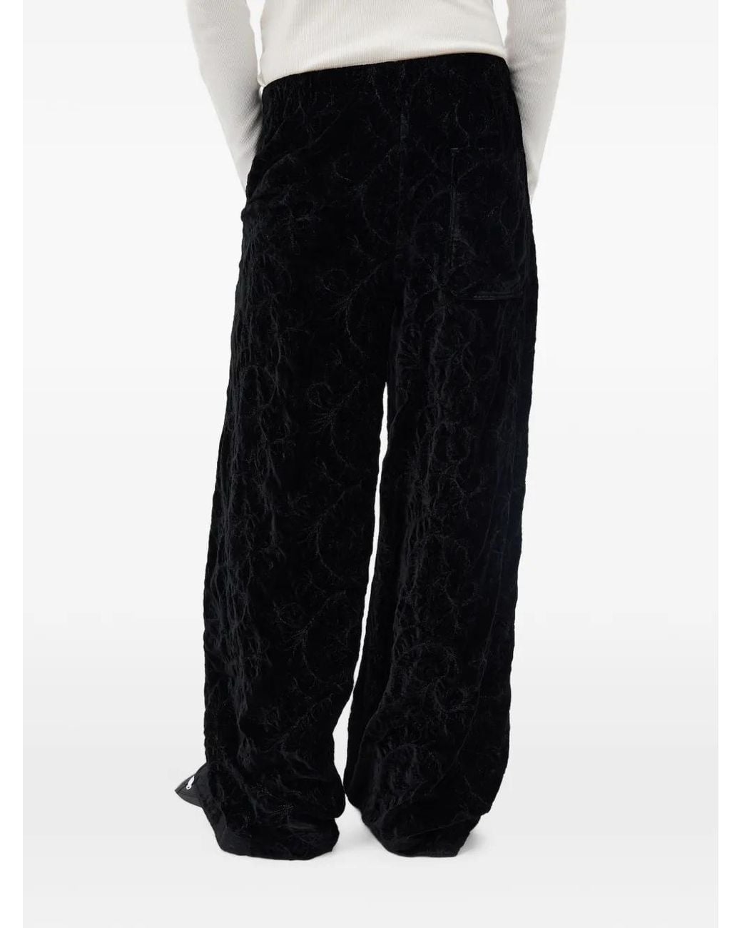 Ann Demeulemeester Black Paisley-Embroidered Velvet Trousers for men