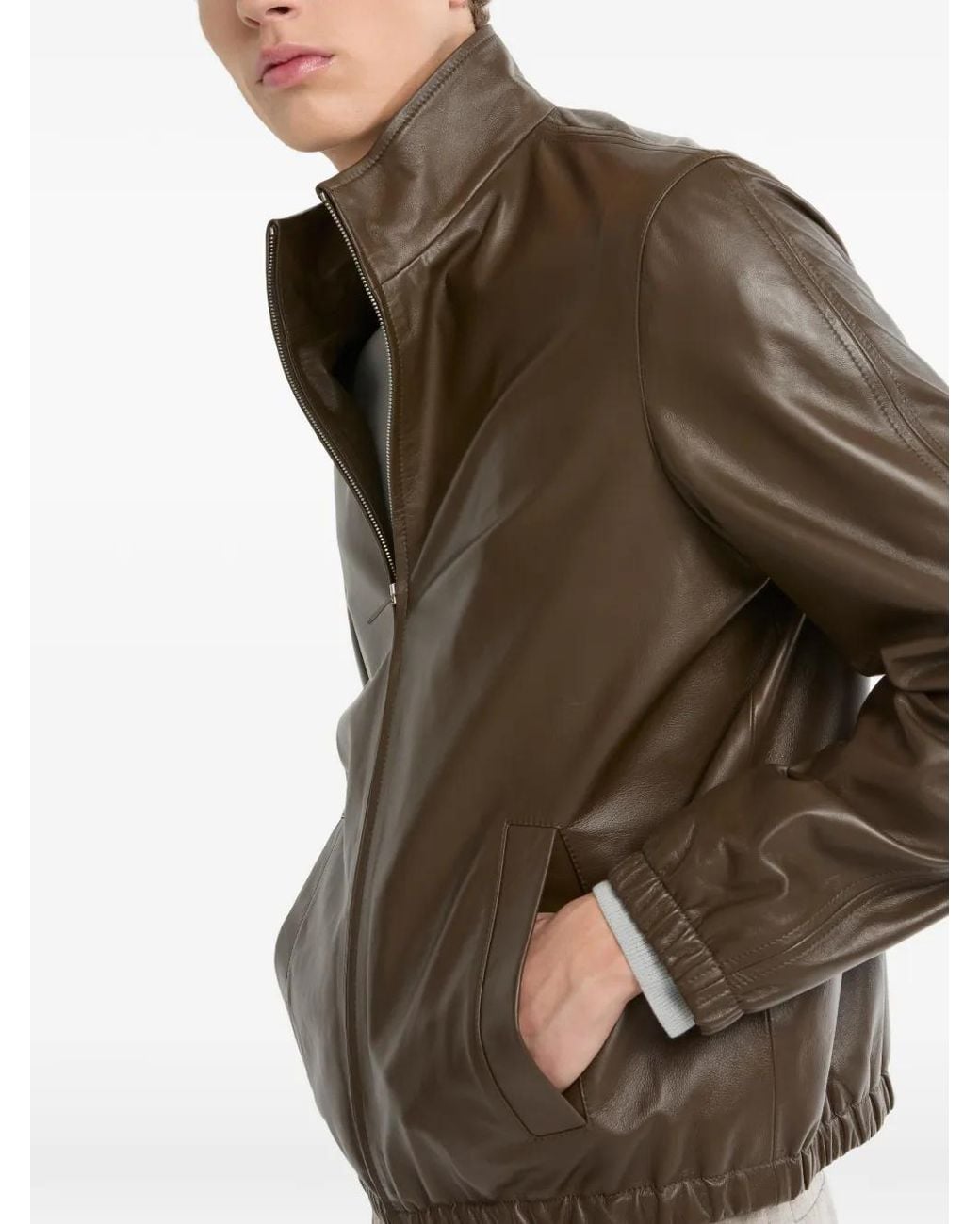 Yves Salomon Brown Leather Jacket for men