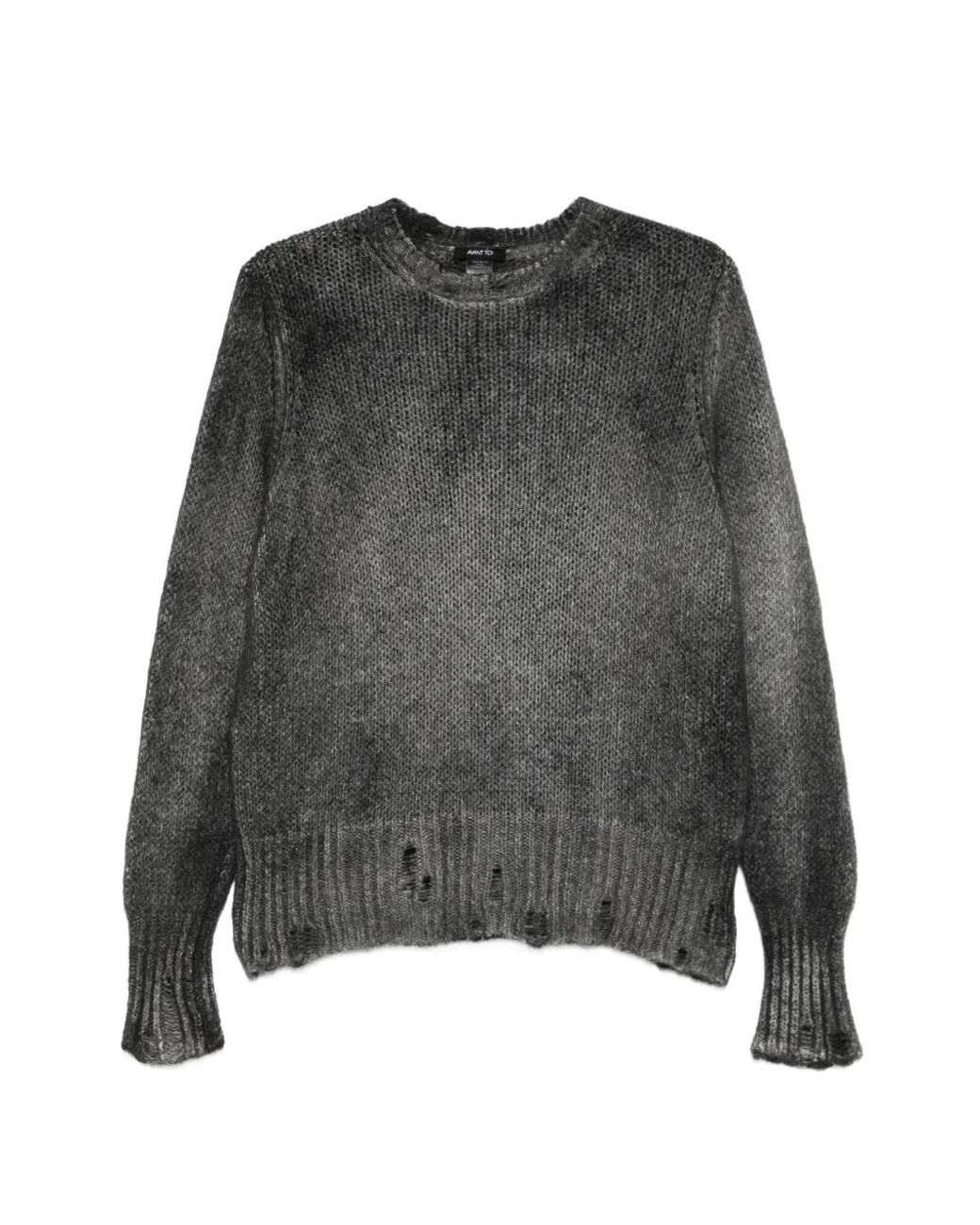 Avant Toi Gray Distressed Mélange-Effect Sweater