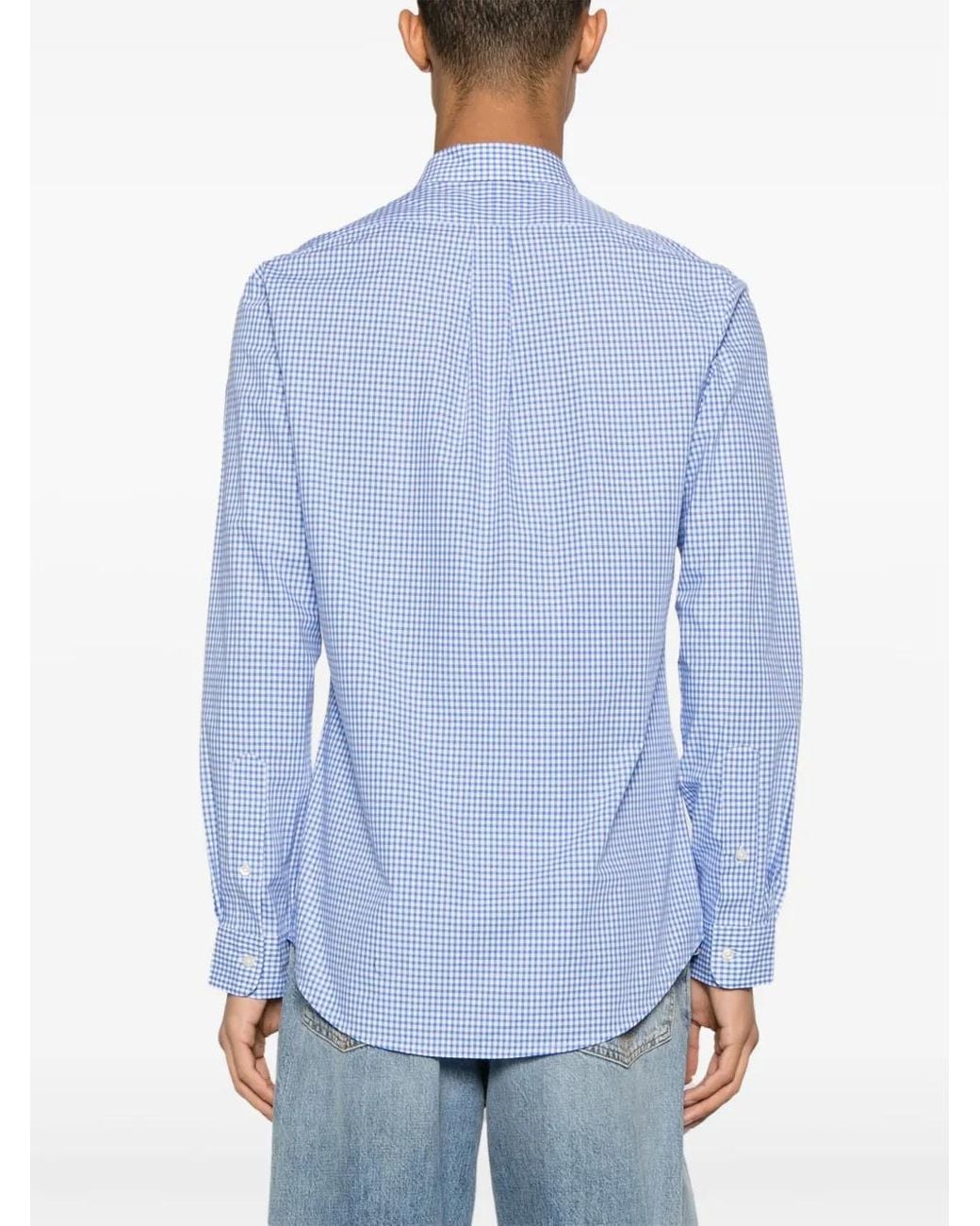 Polo Ralph Lauren Blue Slim Fit Checked Stretch Poplin Shirt for men