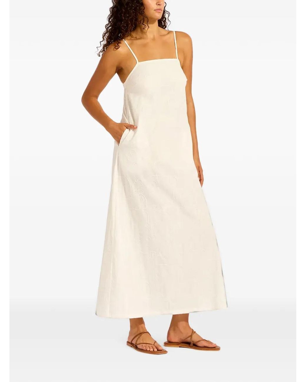 Seafolly Natural Embroidered Spaghetti-Strap Maxi Dress