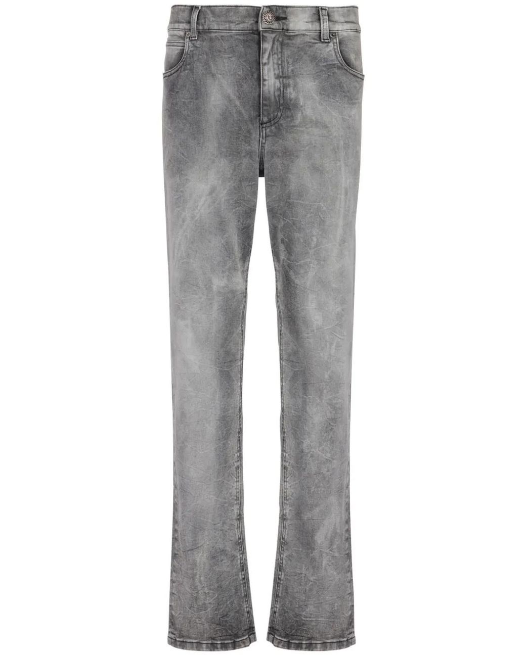 Balmain Gray Straight Cotton Mid-Rise Jeans for men