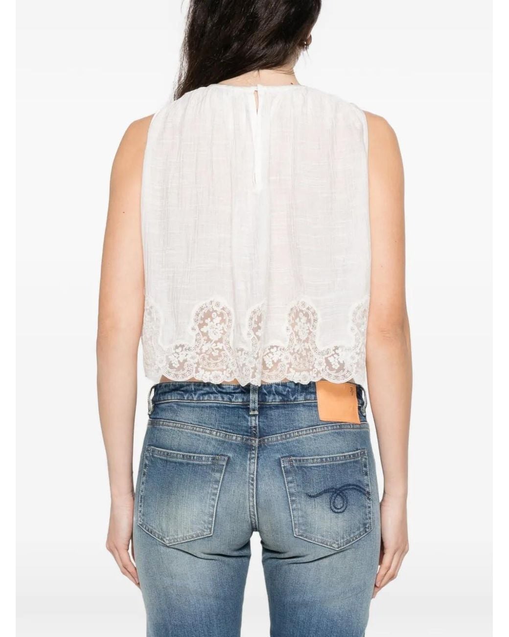 Sandro White Lace-Hem Blouse
