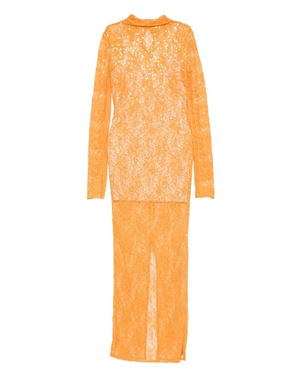 Patrizia Pepe Orange Robe Mi-Longue À Ornements De Sequins