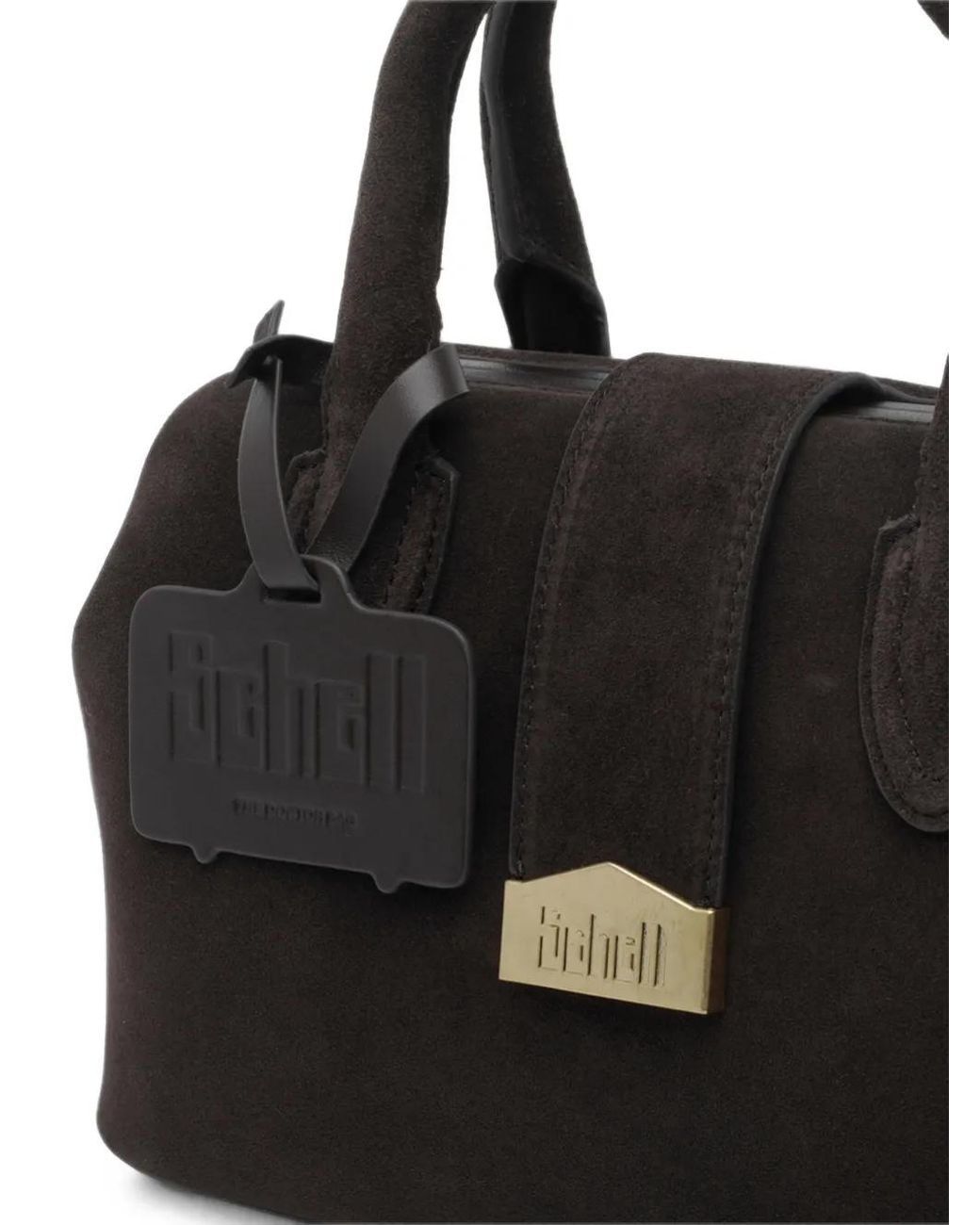 Schell Black Suede Logo-Plaque Tote Bag