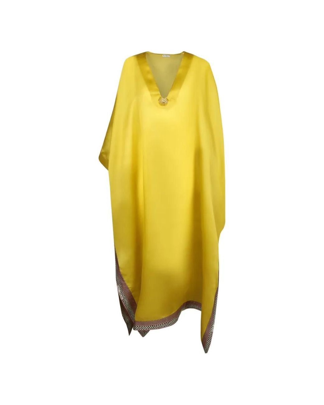 VLISCO DIALOGUES Yellow Energetic Sun-Motif V-Neck Maxi Dress