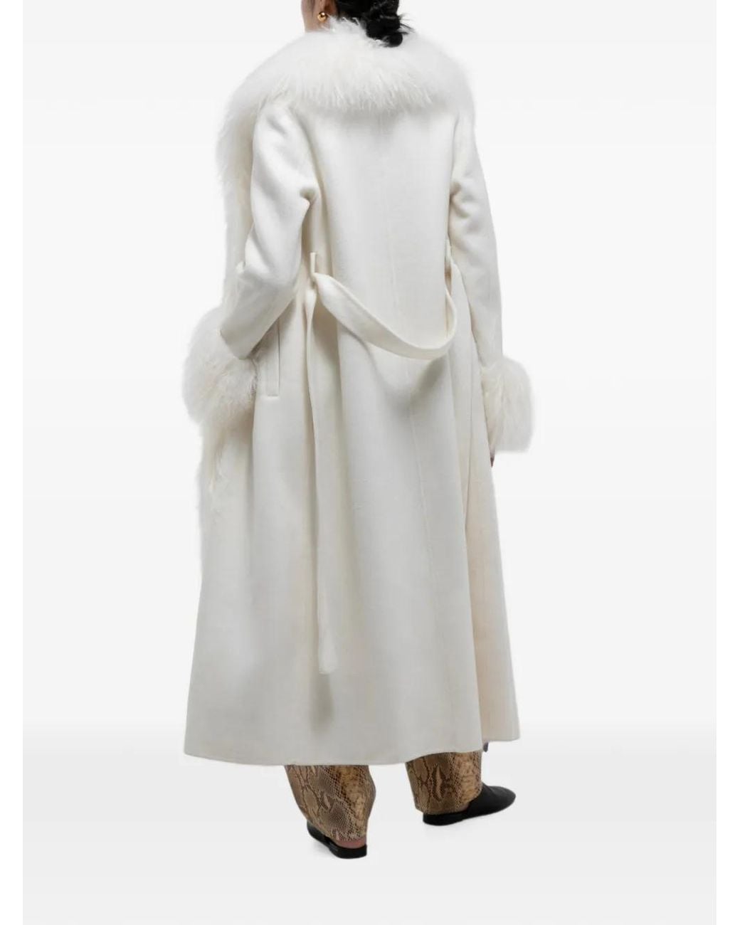 DUCIE White Lola Sheepskin-Trimmed Coat