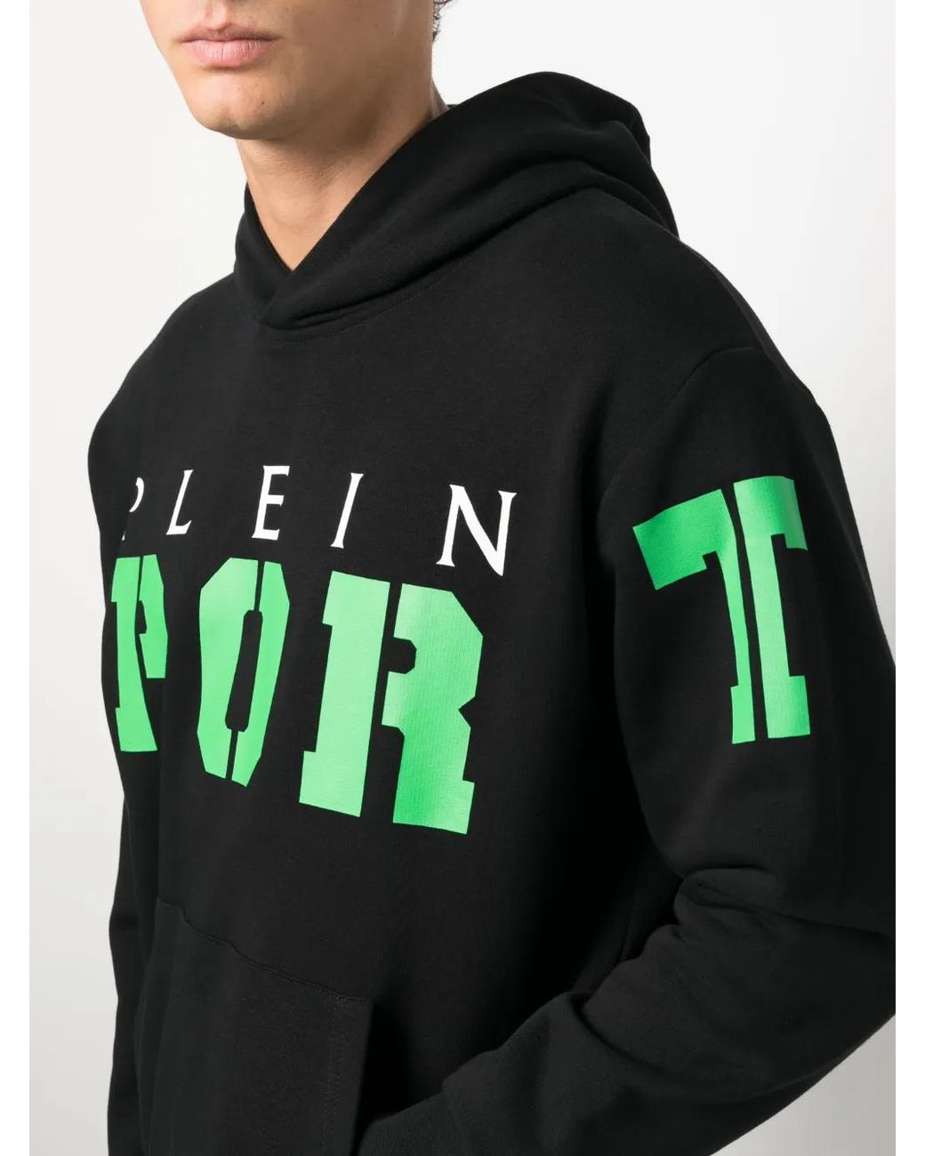 Philipp Plein Black Logo-Print Cotton Hoodie for men