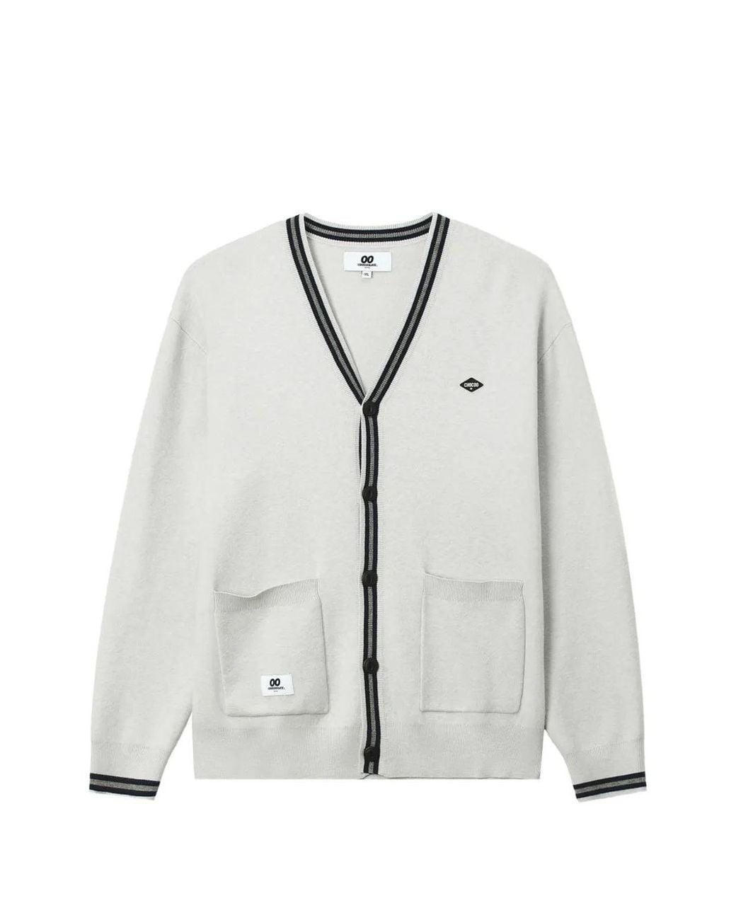 Chocoolate White Striped-Trim Patch-Pocket Cardigan for men
