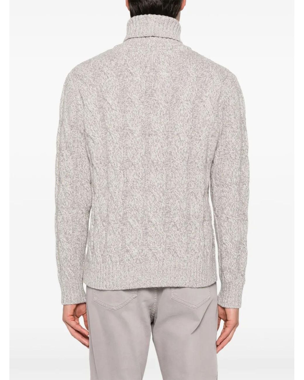 Eleventy White Turtleneck Cable-Knit Sweater for men