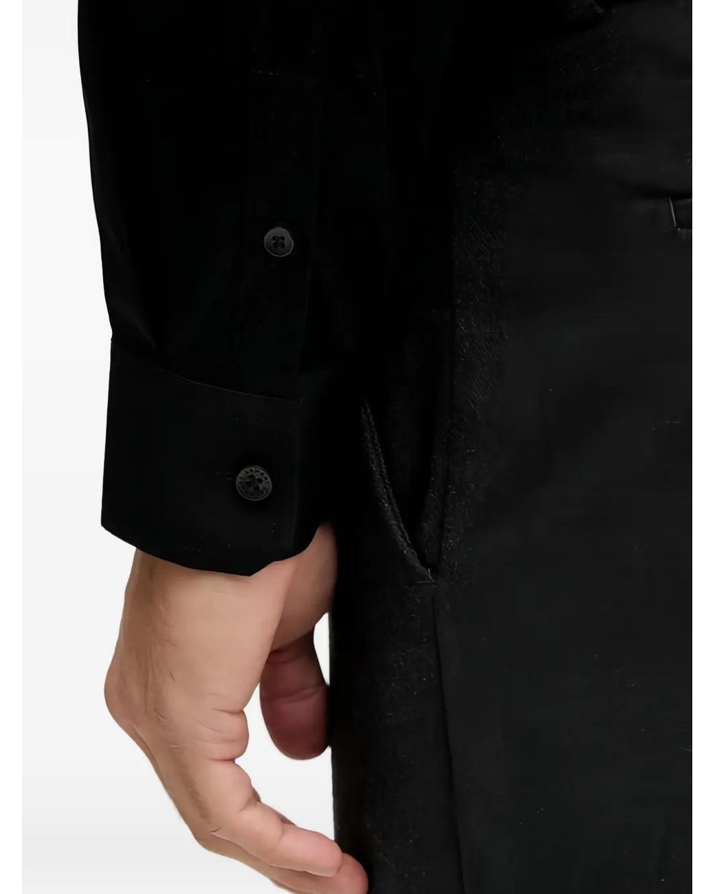 ARMANI EXCHANGE Black Chest-Pocket Contrast-Collar Shirt for men