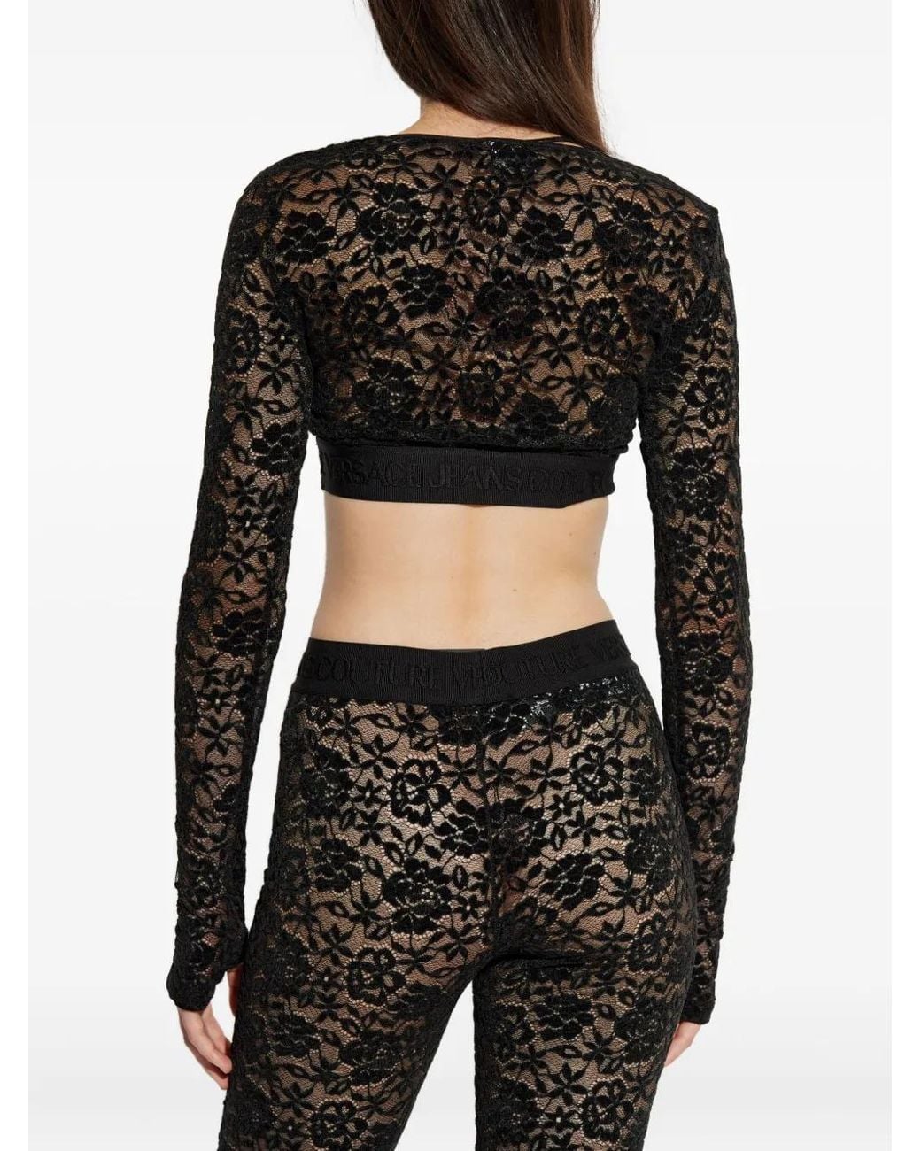 Versace Jeans Couture Black Floral-Lace Long-Sleeve Top