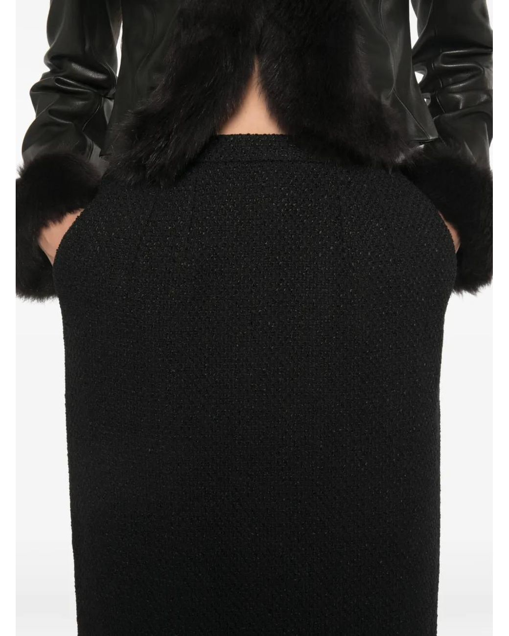 Dolce & Gabbana Black Bouclé-Knit Pencil Midi Skirt