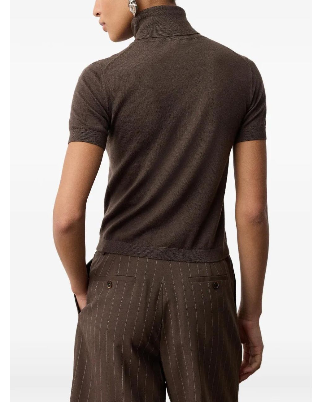 Ralph Lauren Brown Short-Sleeve Cashmere Sweater