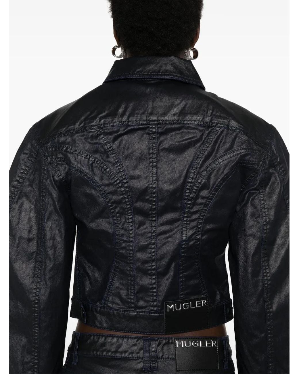Mugler Denim Jack Met Wax-Effect in het Black