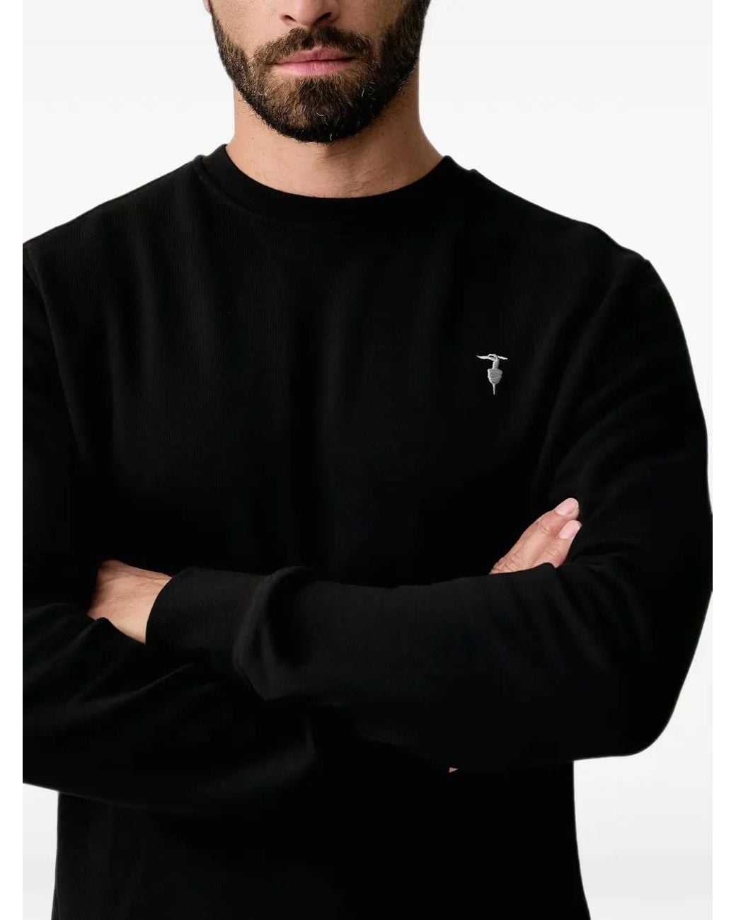 Trussardi Black Logo-Embroidered Crew-Neck Sweater for men