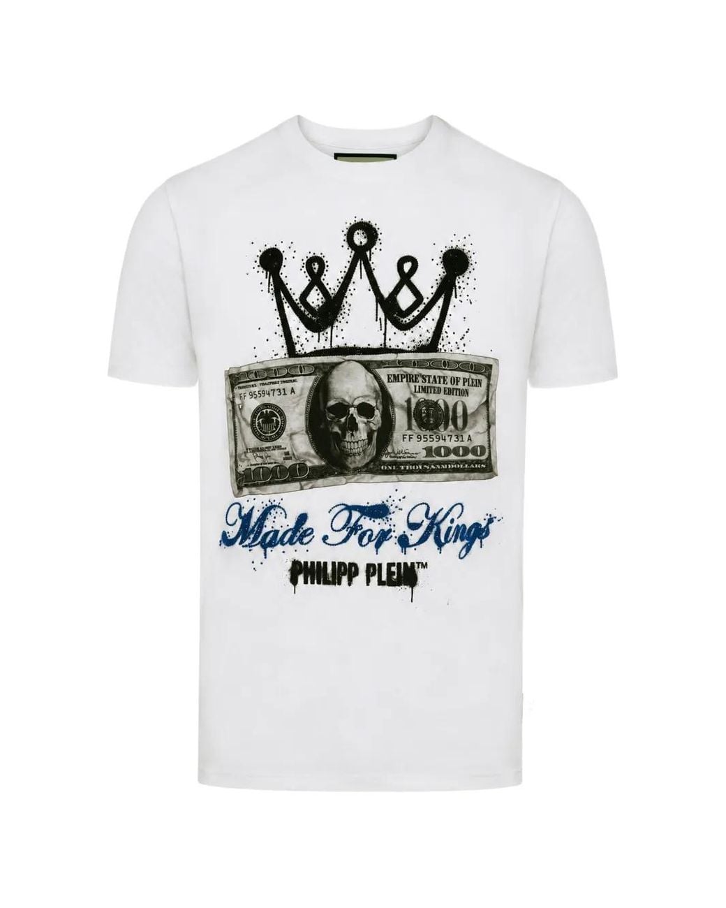 Philipp Plein White Jersey T-Shirt Crown Dollar for men