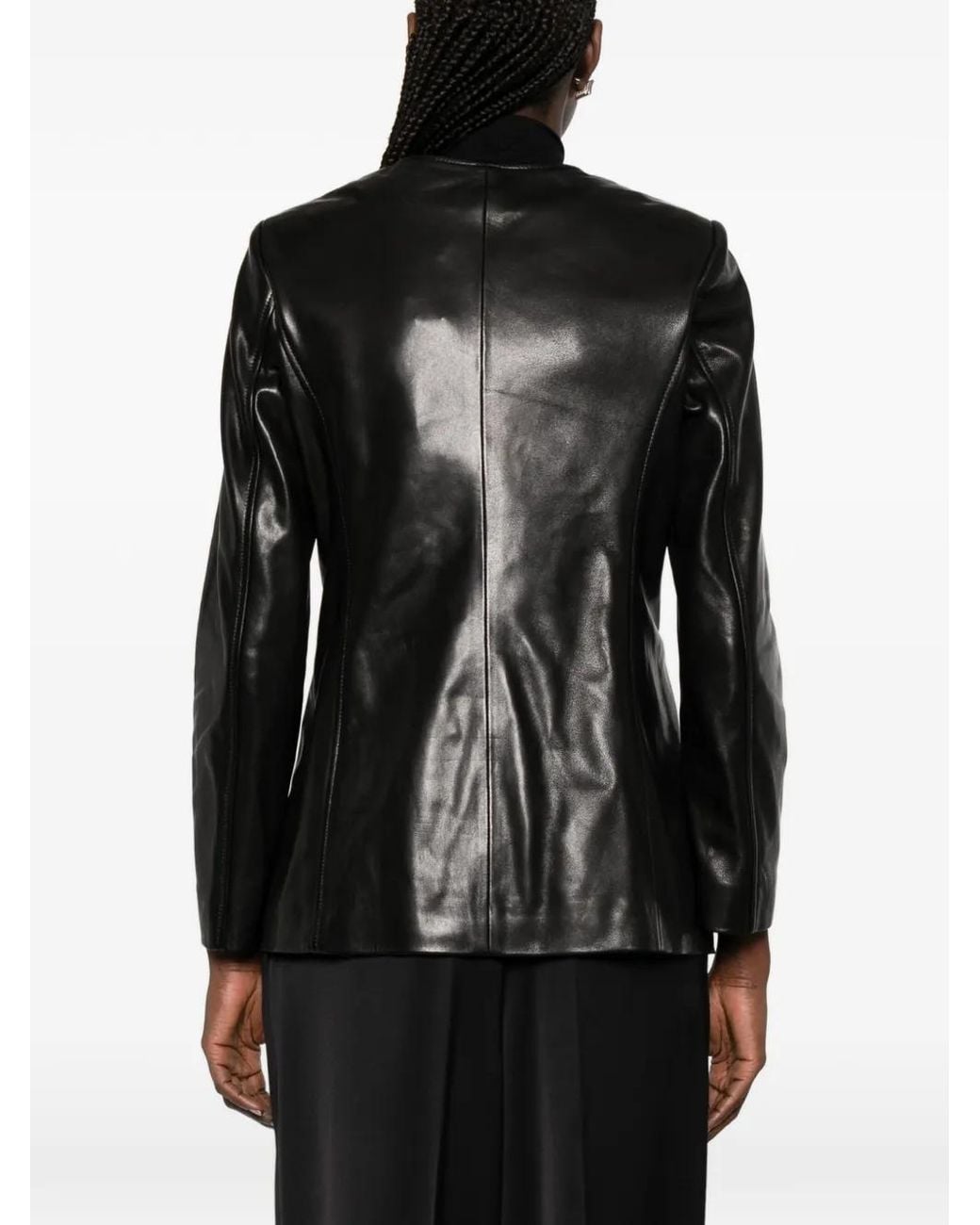 Nour Hammour Black Maud Button-Up Leather Jacket