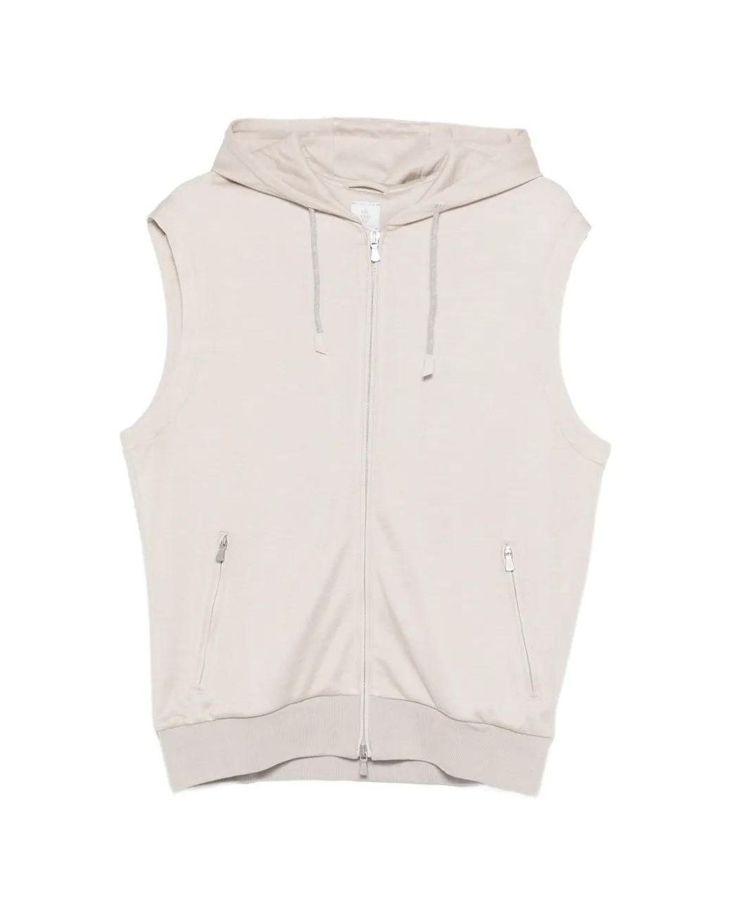 Eleventy White Hooded Zip-Up Vest for men