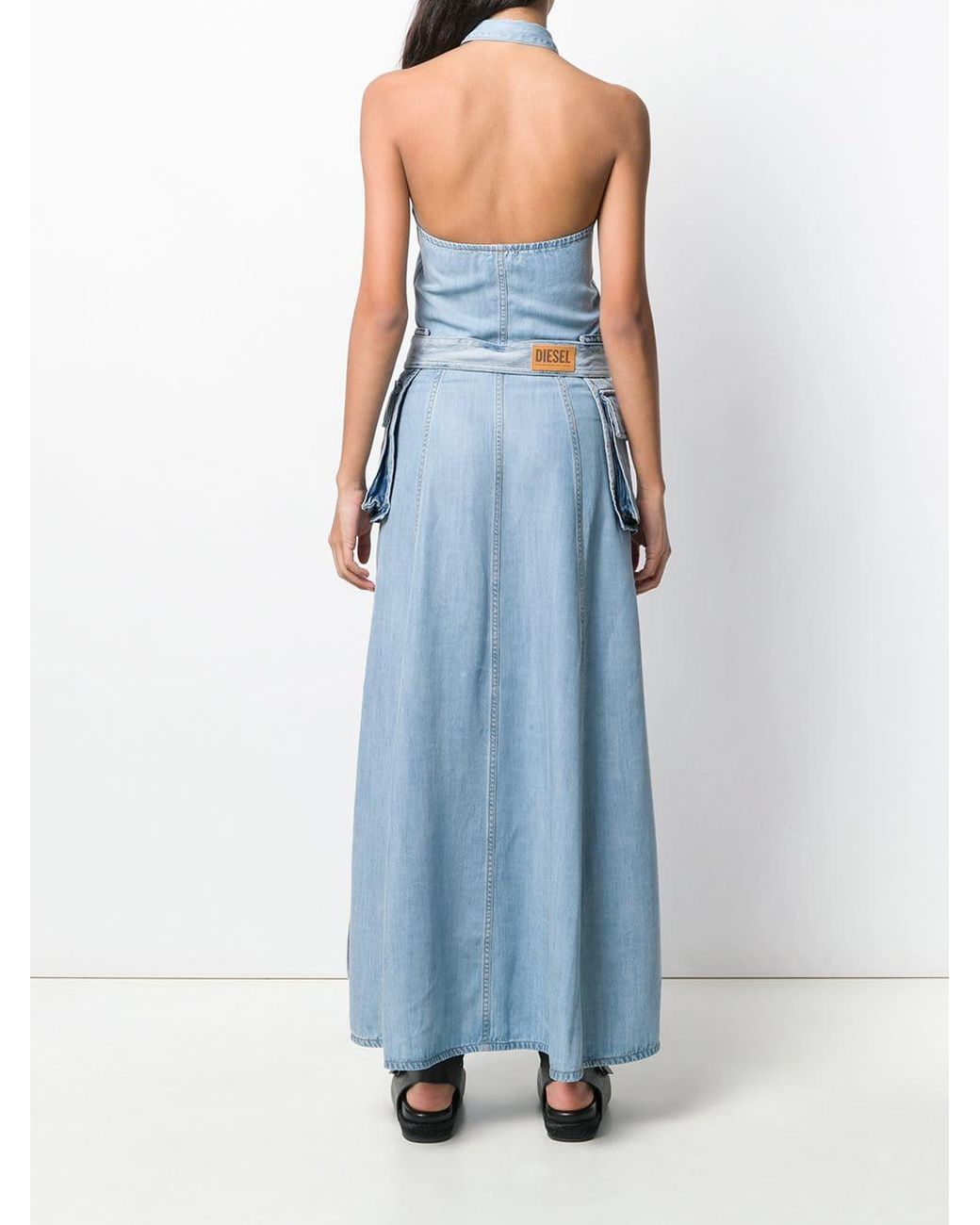 DIESEL Belted Denim Maxi Dress in Blue | Lyst