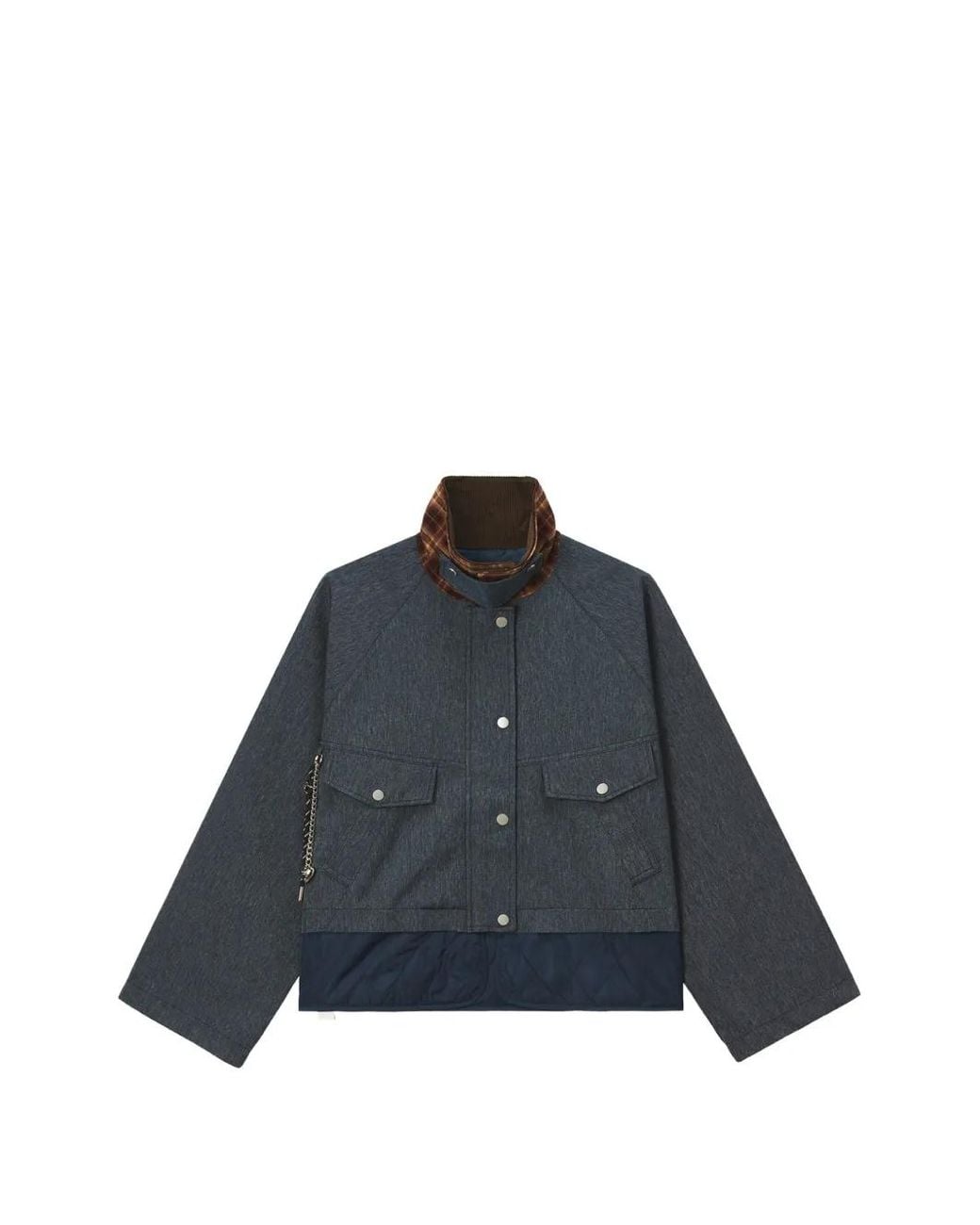 Musium Div. Blue Quilted-Panel Corduroy-Collar Jacket