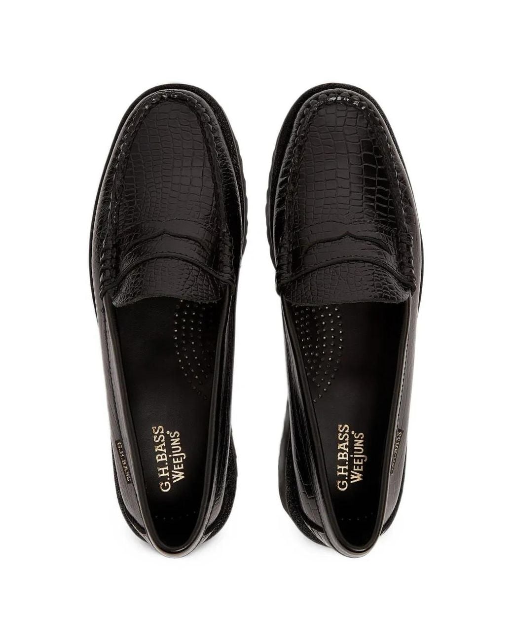 G.H.BASS Black Weejuns Larson Penny Croc-Embossed Leather Loafers