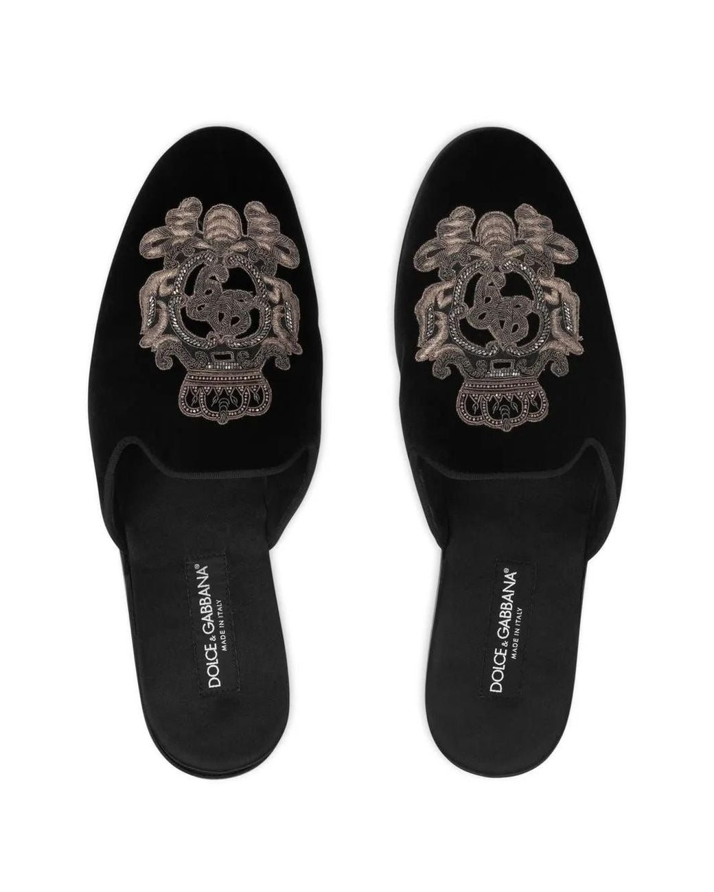 Dolce & Gabbana Black Embroidered Velvet Slippers for men
