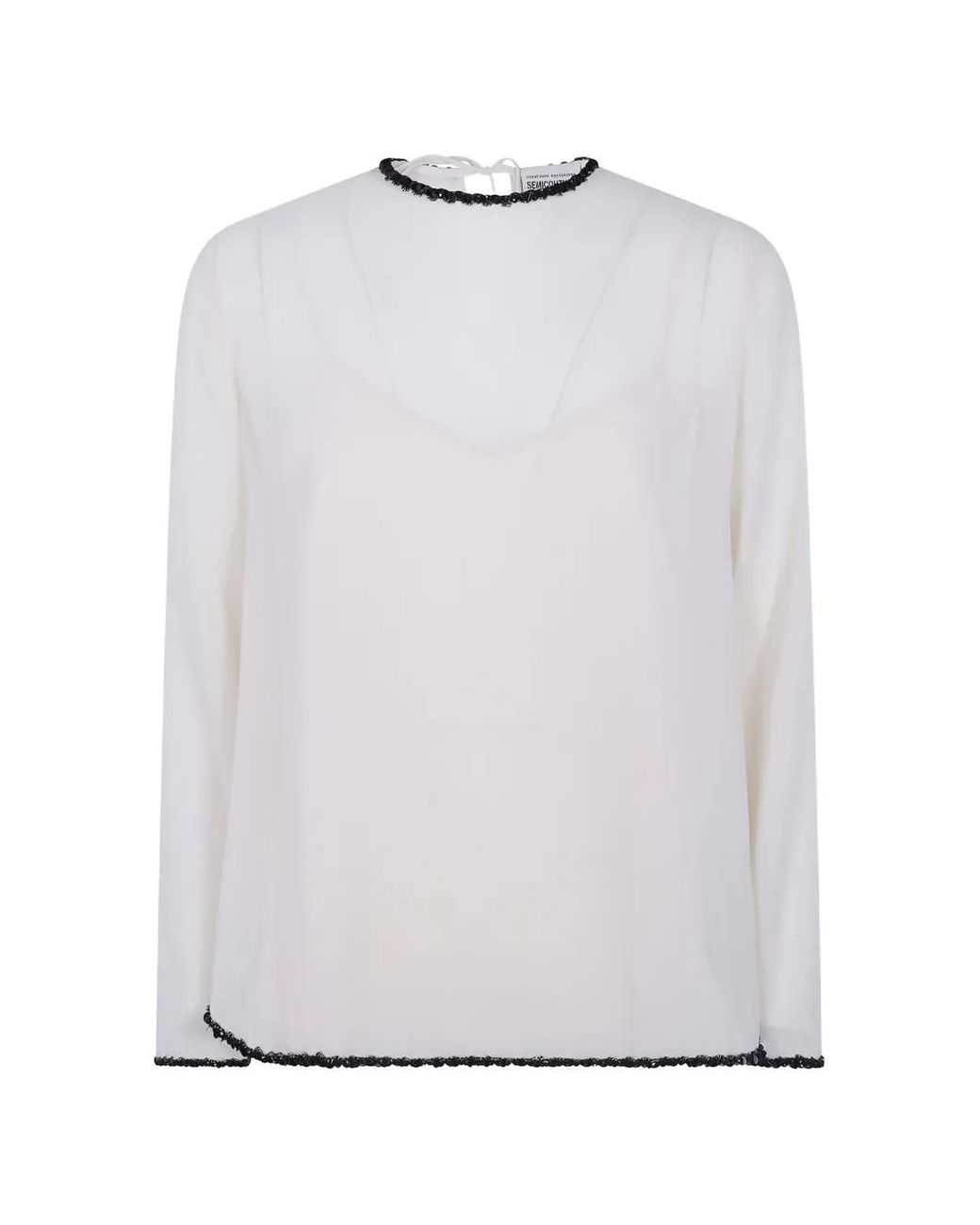 Semicouture White Florinda Bead-Trim Tie-Fastening Blouse
