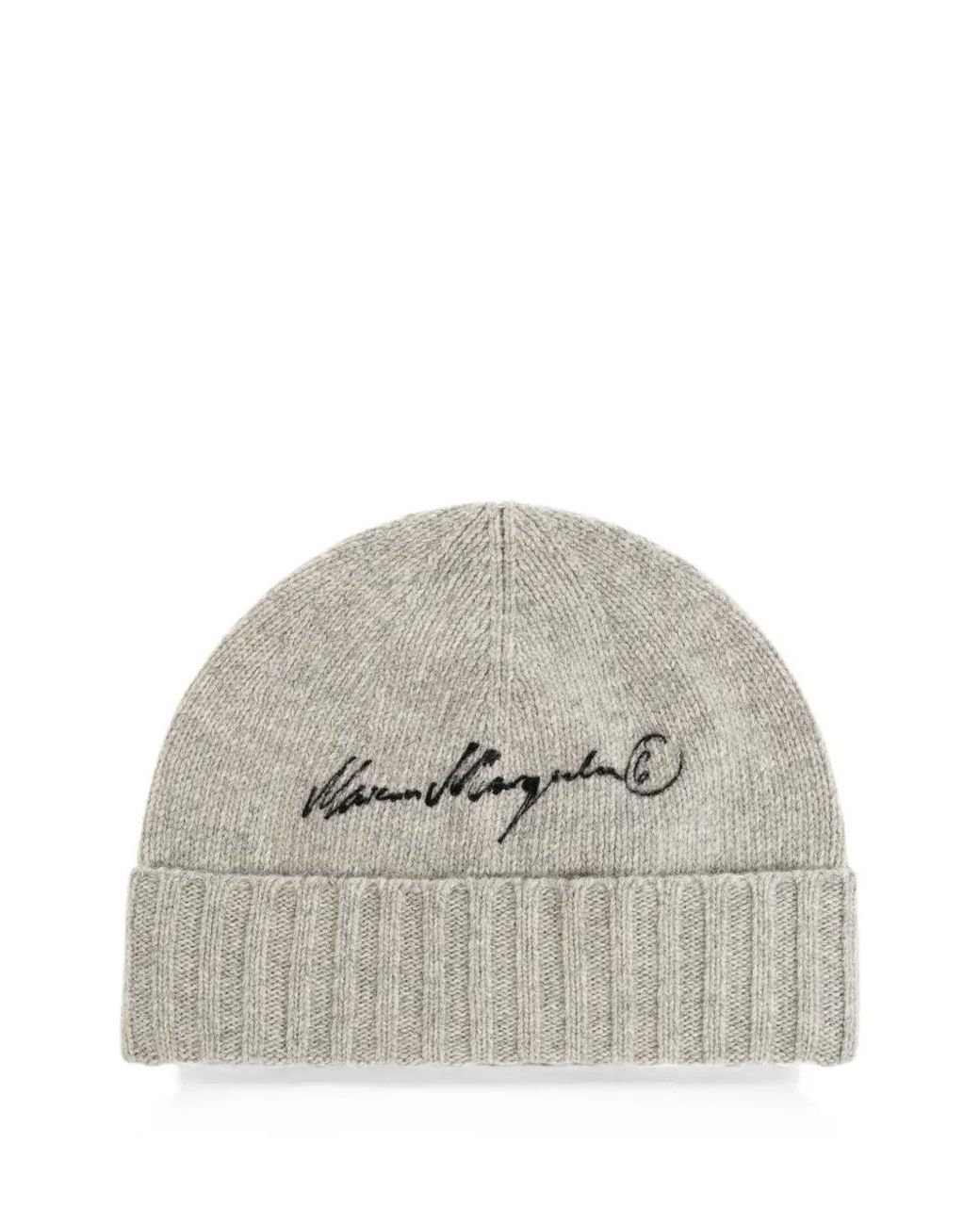 MM6 by Maison Margiela Gray Embroidered Ribbed-Knit Beanie Hat