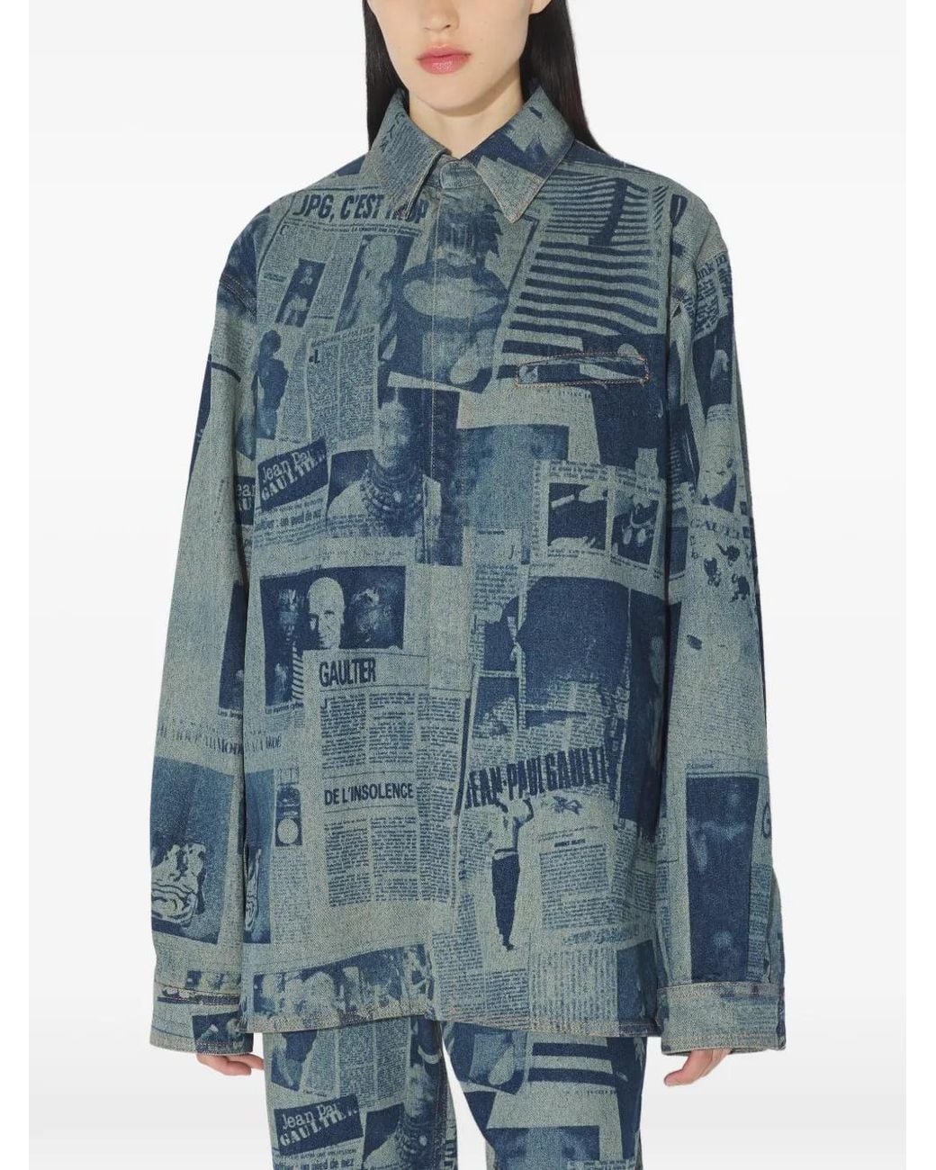 Jean Paul Gaultier Blue Journal-Print Denim Shirt