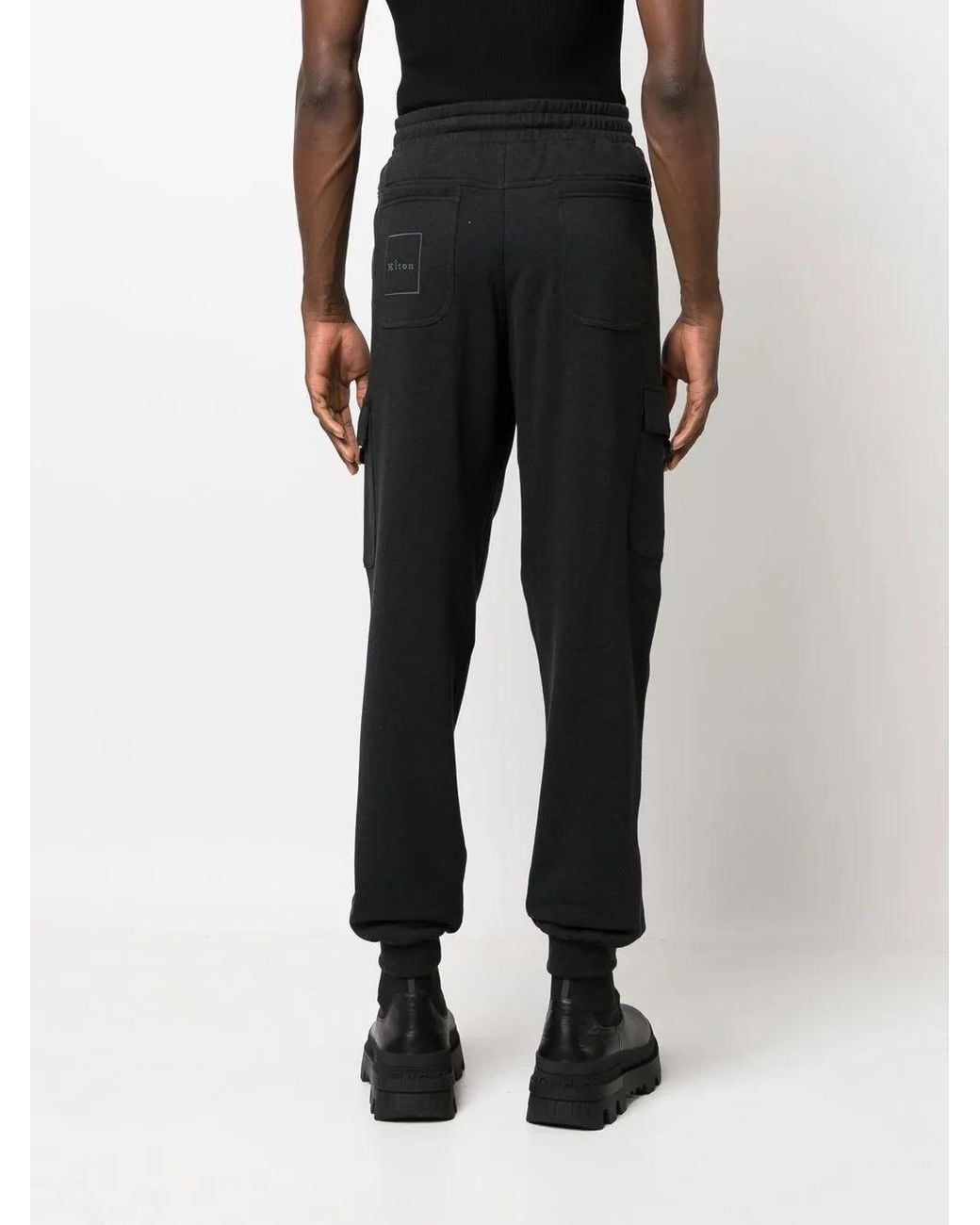 Kiton Black Logo-Patch Cargo Track Pants for men
