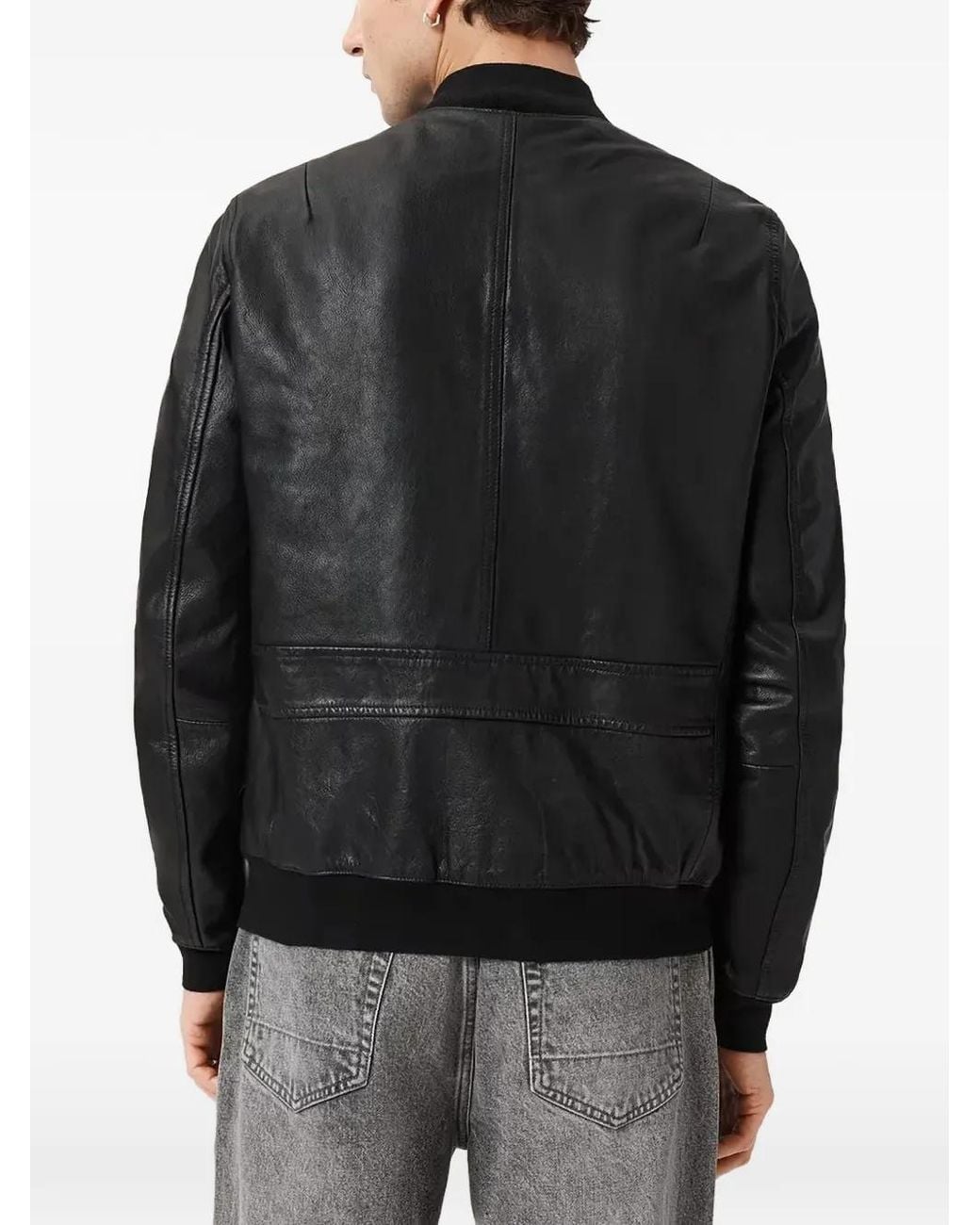 AllSaints Black Zip-Up Leather Bomber Jacket for men